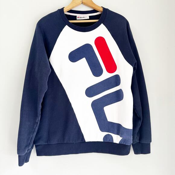 Fila Crewneck Sweatshirt Men’s Medium Navy Blue White Red Pullover Y2K Vintage - Picture 1 of 11